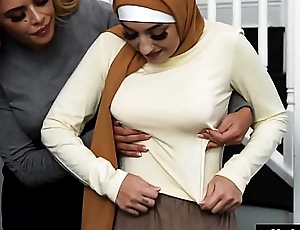 Virgin muslim legal age teenager in hijab deflowered by tutor and stepmom