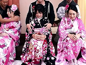 Rare Japanese Orgy with three cute JAV Teens with Perishable Pussy