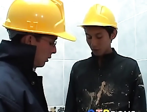 Lusty construction bustling twinks fool almost anal drilling