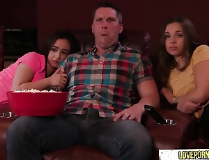 One step daughter Shot at FUN with dad watching movie