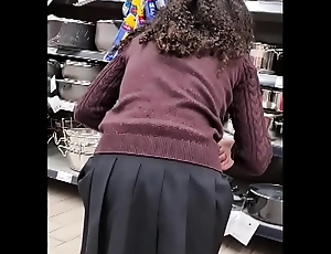 Spying teen piece of baggage at supermarket - short skirt