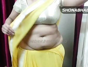 My sexy chubby Shonabhabhi enervating satin blouse and saree