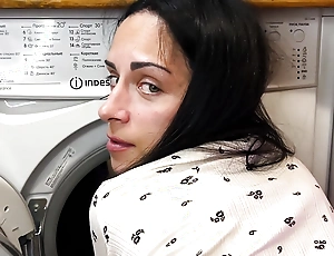 Stepson fucked Stepmom after a long time she close to backing bowels washing machine. Anal Creampie