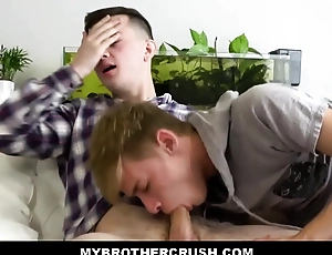 Straight step brother fucks joyous twink family step brother roughly his load of shit and dildo