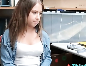 Nervous teen thief brooke bliss bangs security combatant down avoid jail