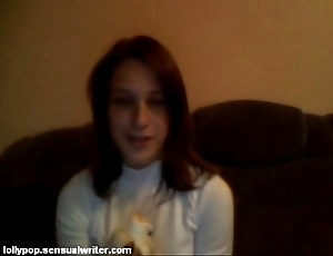 Russian legal age teenager sucks banana in excess of webcam, softcore